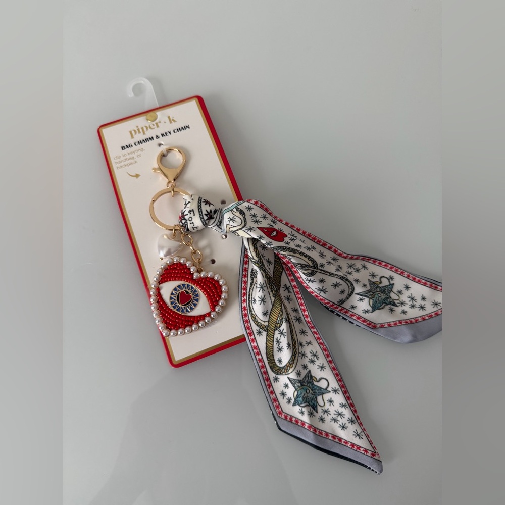 gold evil eye Heart scarf bag charm Keychain